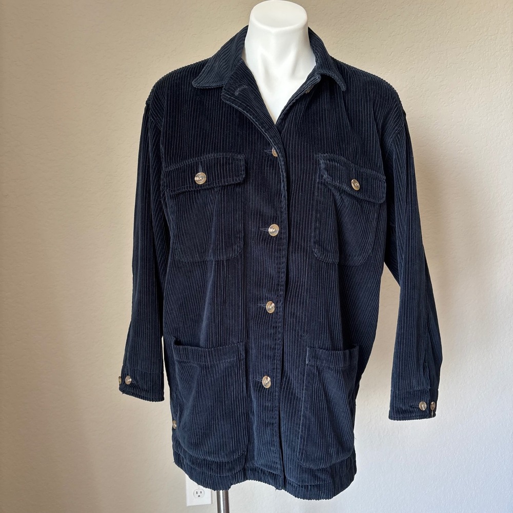 Vintage Eddie Bauer Field Chore Navy Blue Corduroy Jacket Womens Size  Small 90s